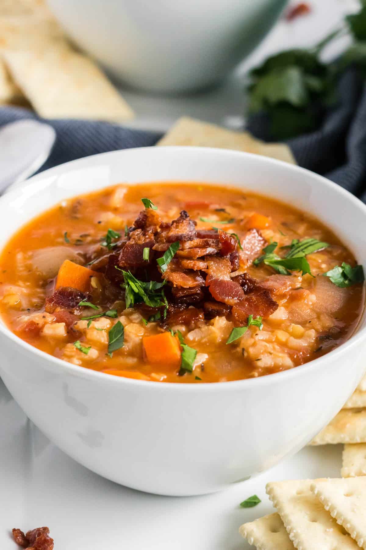 Bacon Lentil Soup (with Tomatoes and Rice)