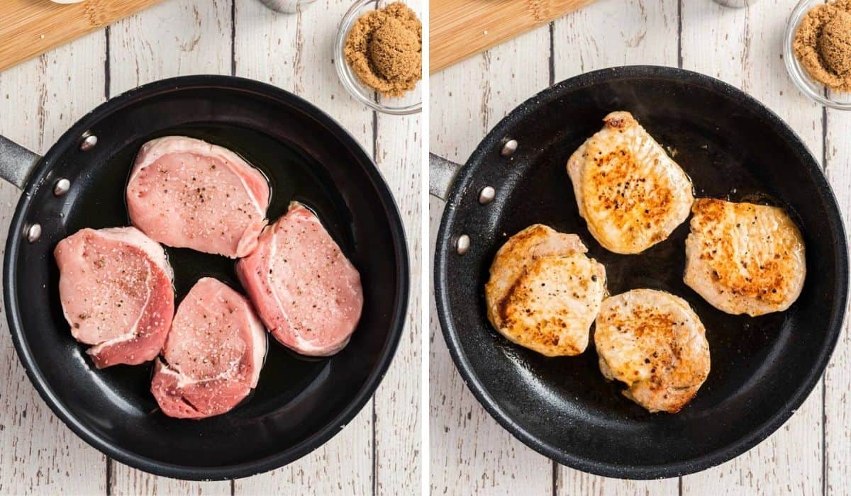 step by step photos showing cooking pork