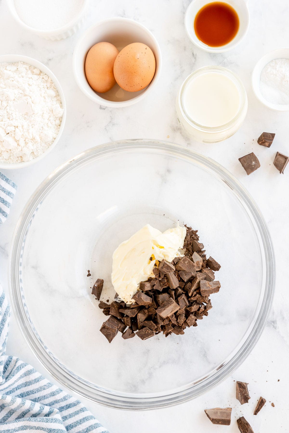 glass bowl with brownie batter.