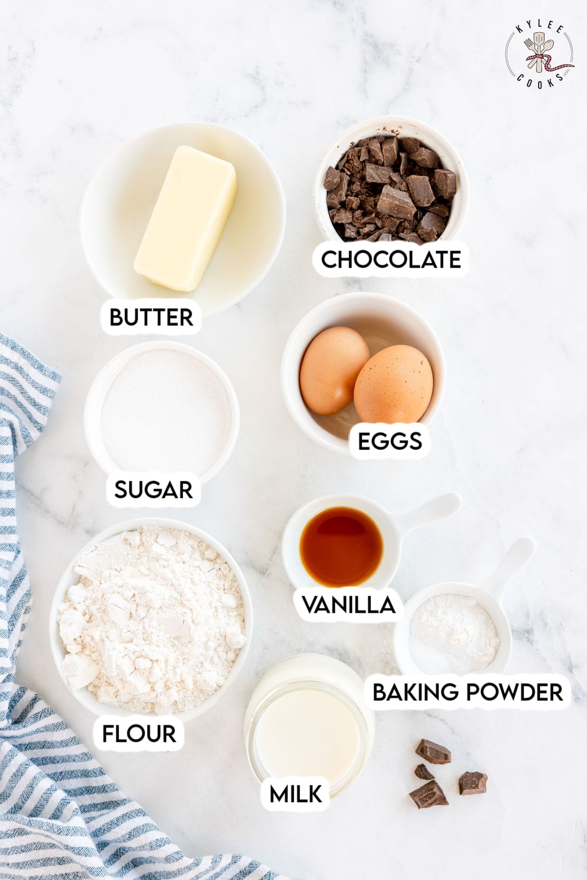 ingredients for brownie waffles laid out and labeled