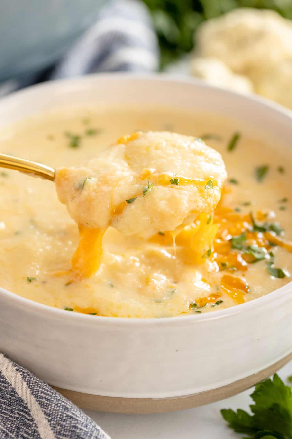 Cheesy Cauliflower Soup (with video)