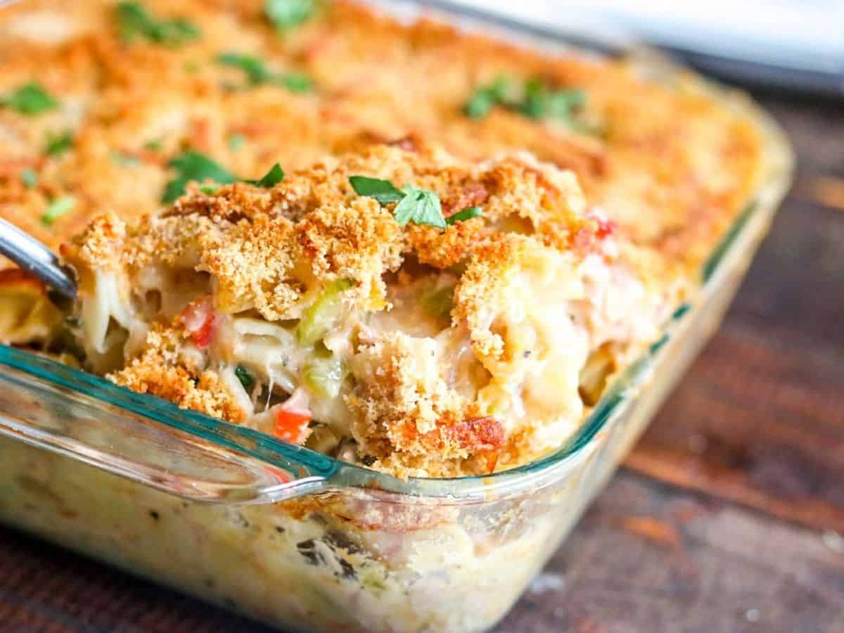 tuna casserole on a spoon