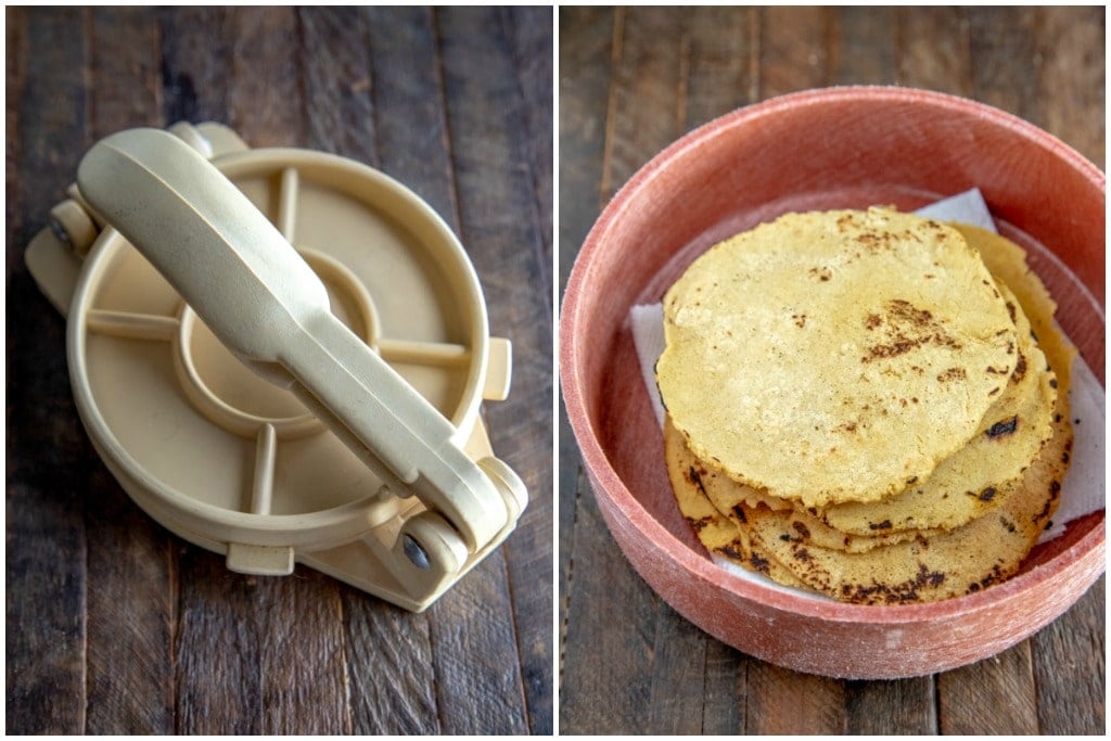 collage showing equipment needed to make tortillas
