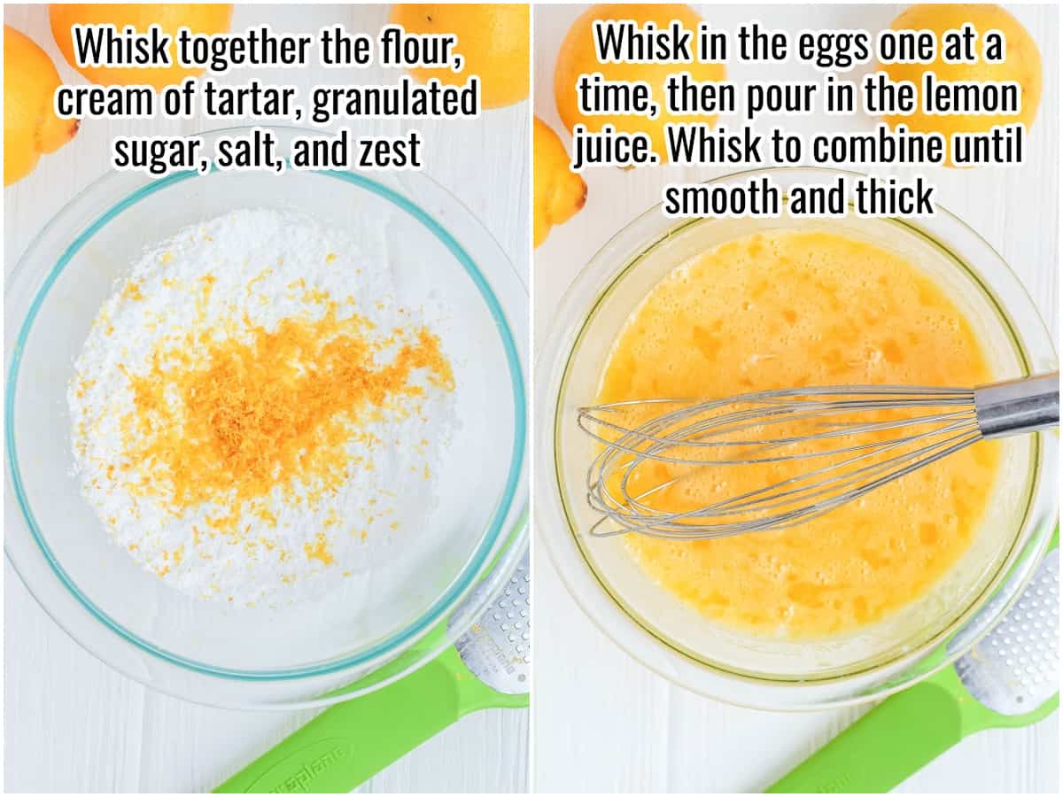 collage of process to make the filling for lemon bars.