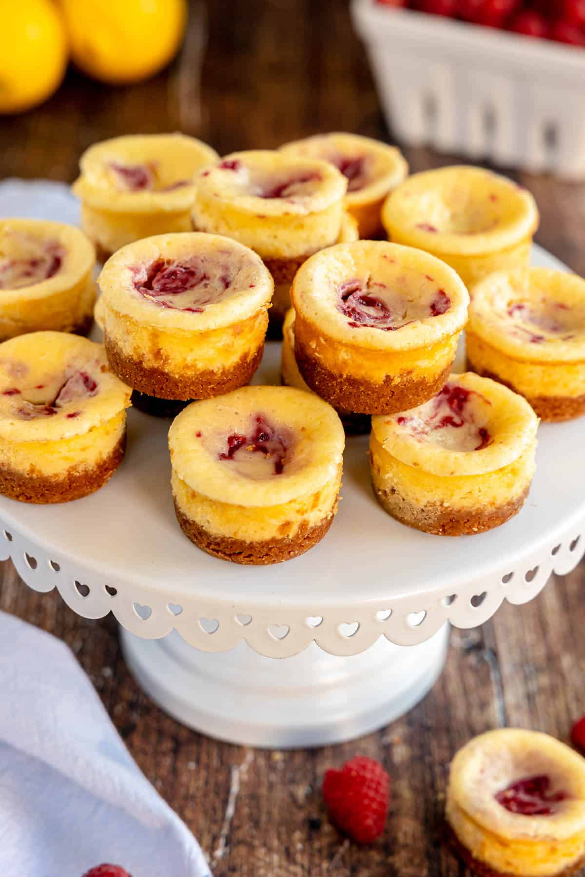 Lemon Mini Cheesecakes with Berry Swirl