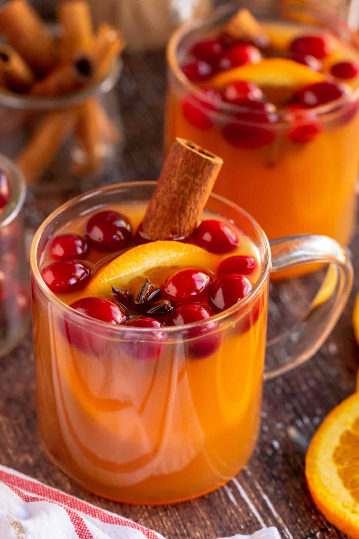 mulled cider in a glass cup