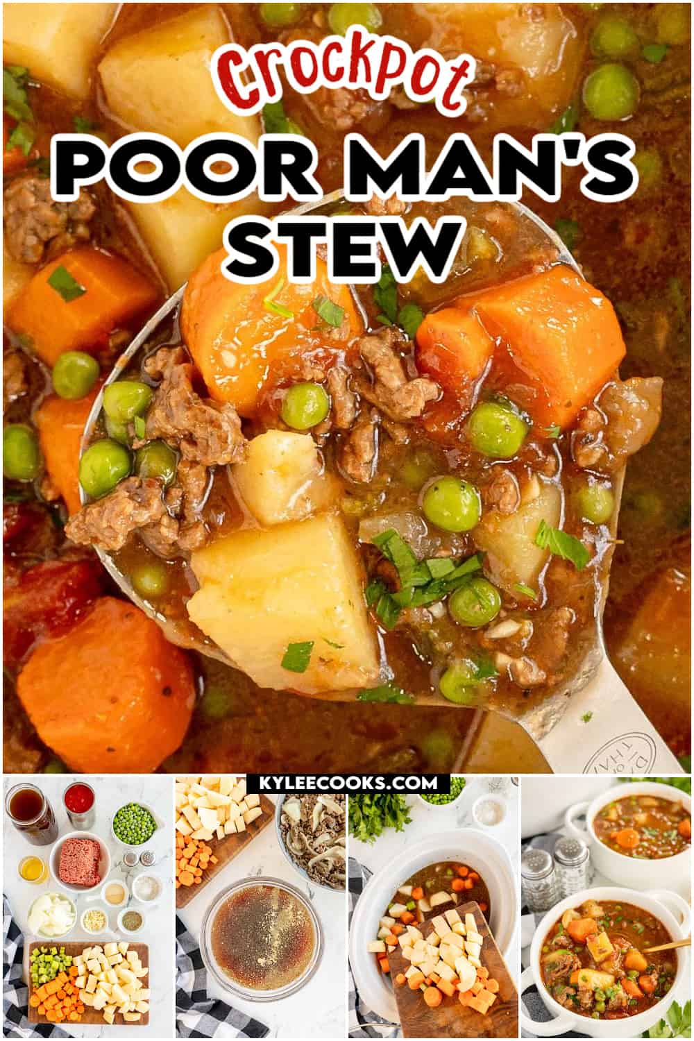 ground beef stew on a ladle.