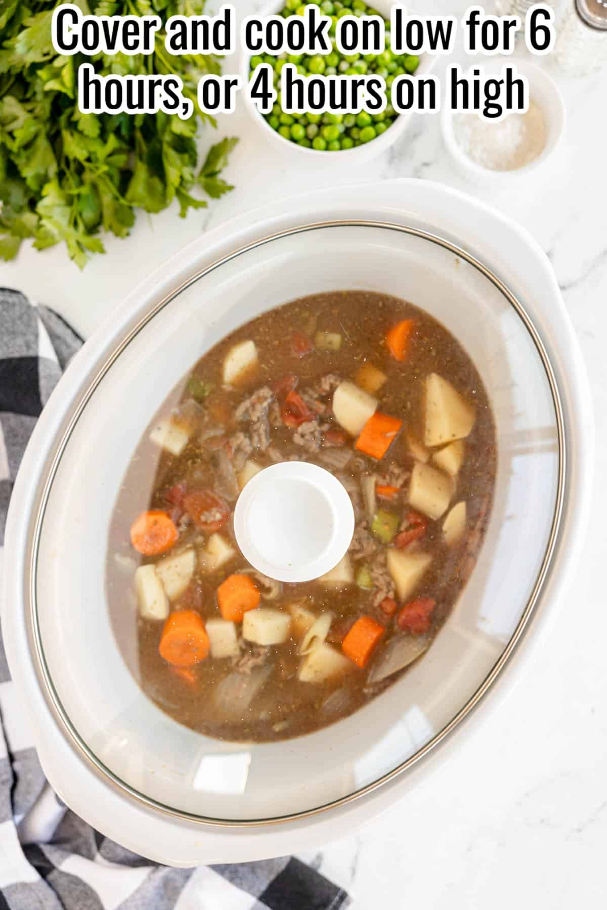 crockpot with lid on.