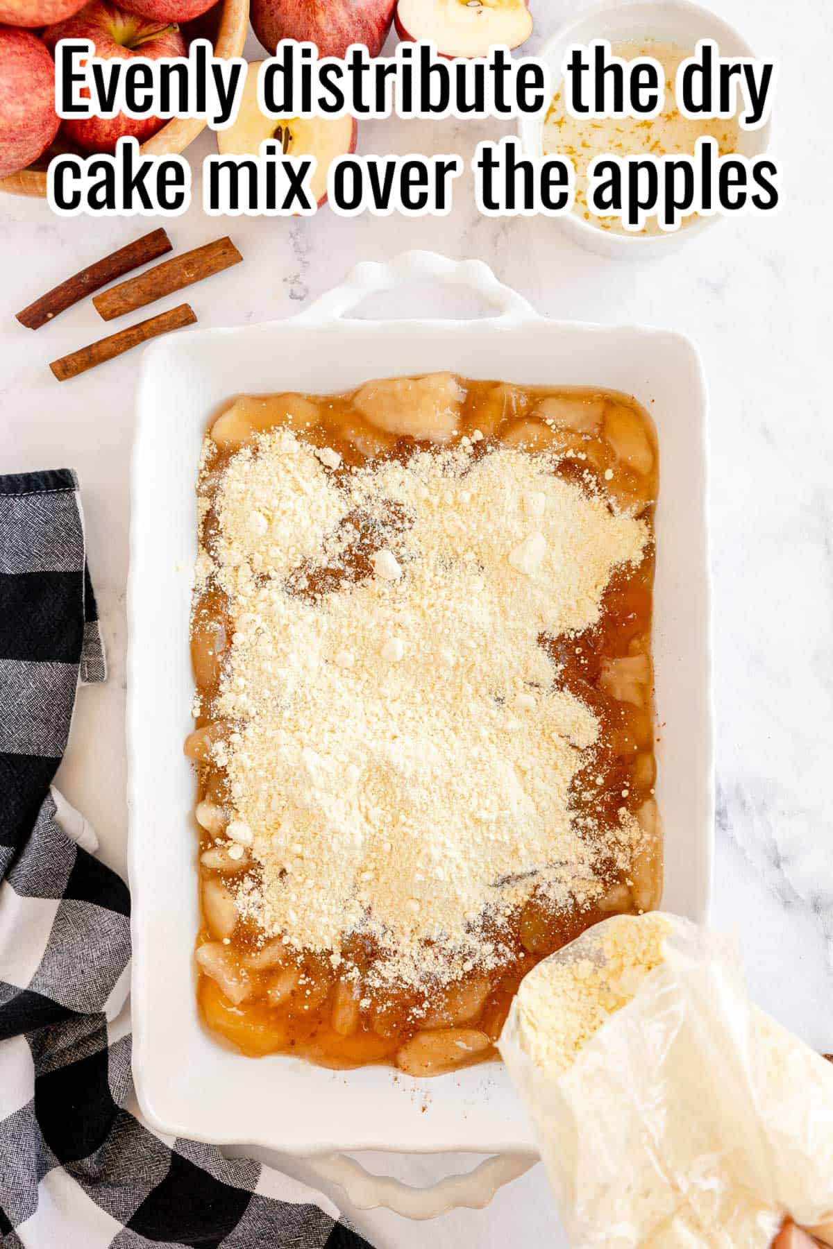 Dry cake mix, over the Apple Dump Cake