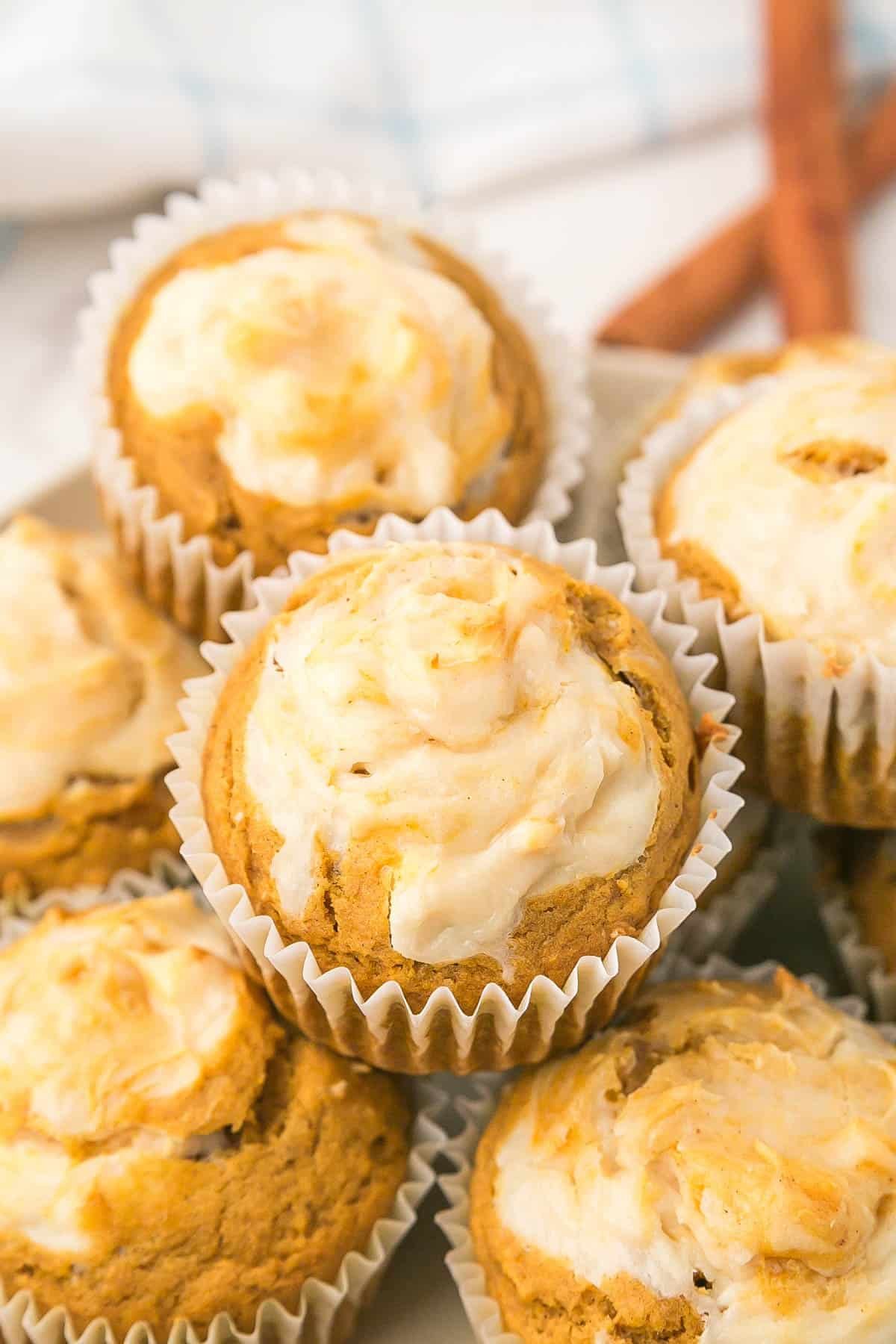 Pumpkin Cream Cheese Muffins with a Sweet Creamy Swirl