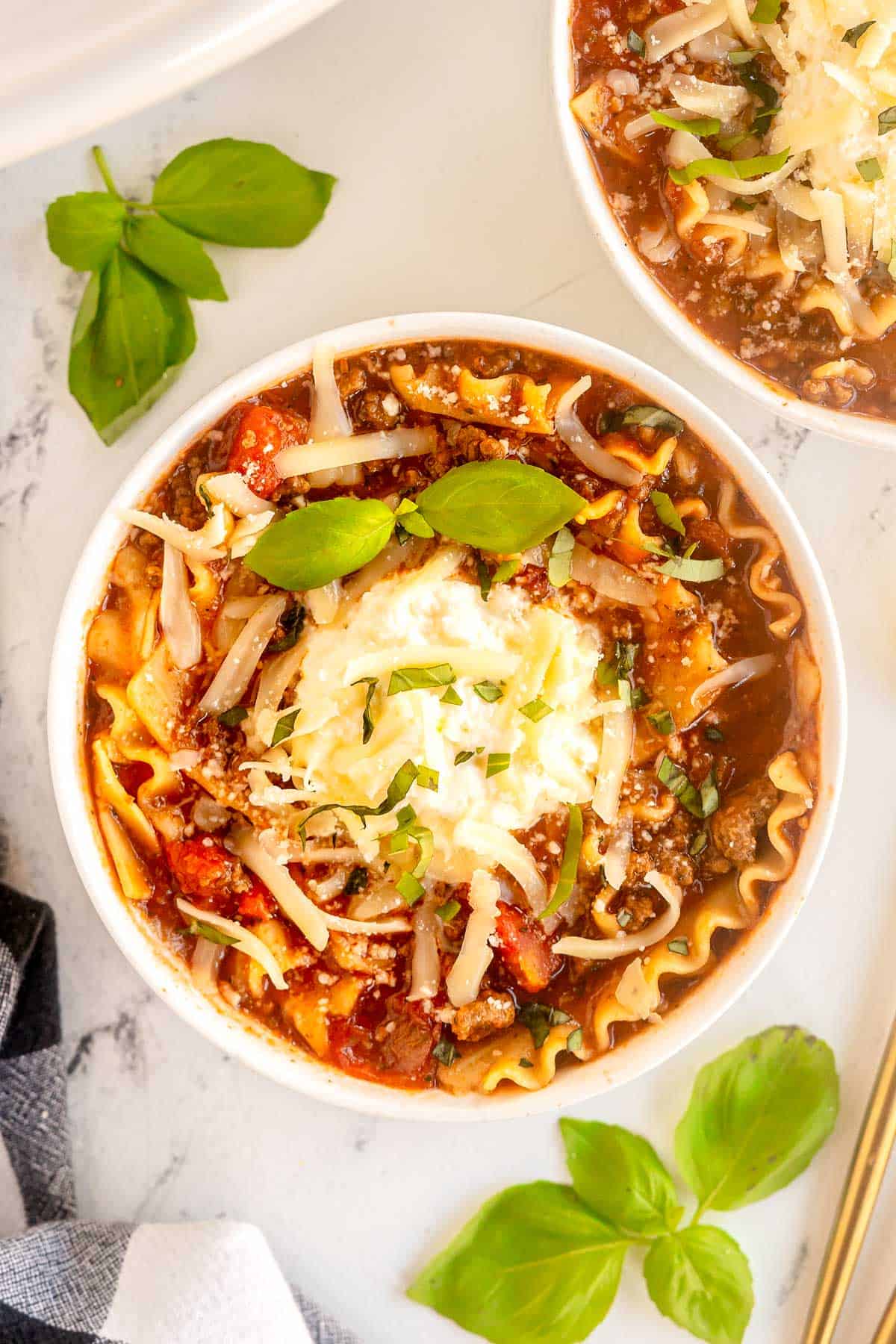 a bowl of lasagna soup.