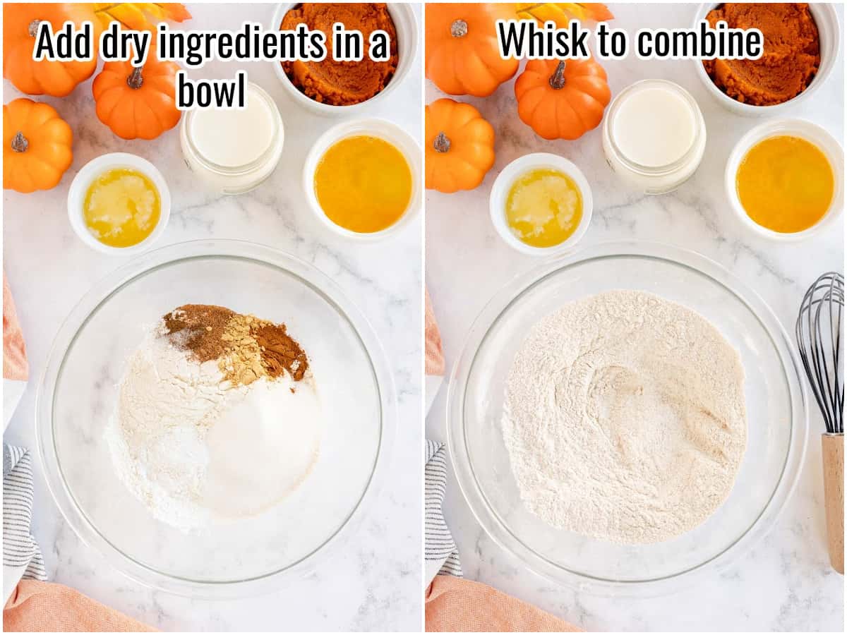 collage of dry ingredients in two bowls.