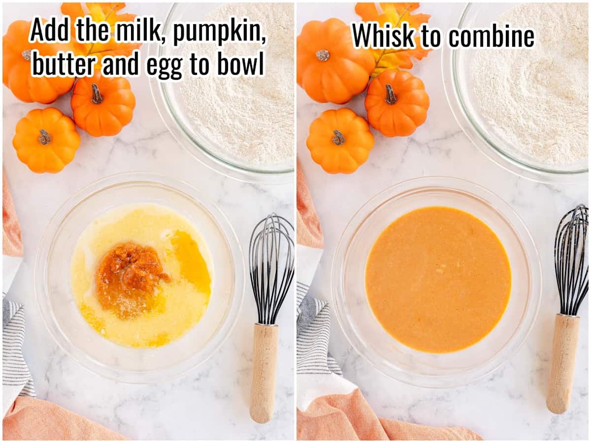 collage of wet ingredients in two bowls.