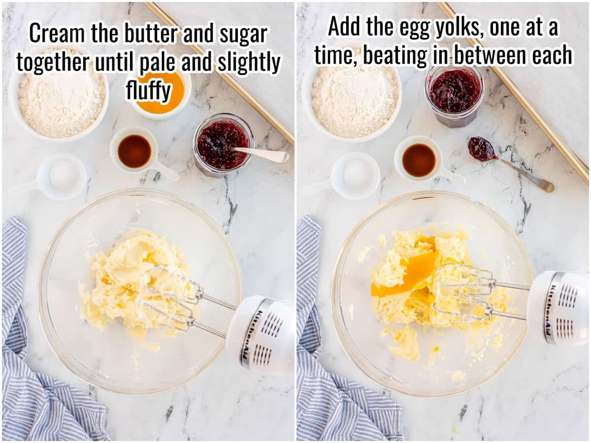 process of creaming butter and sugar and adding egg yolks.
